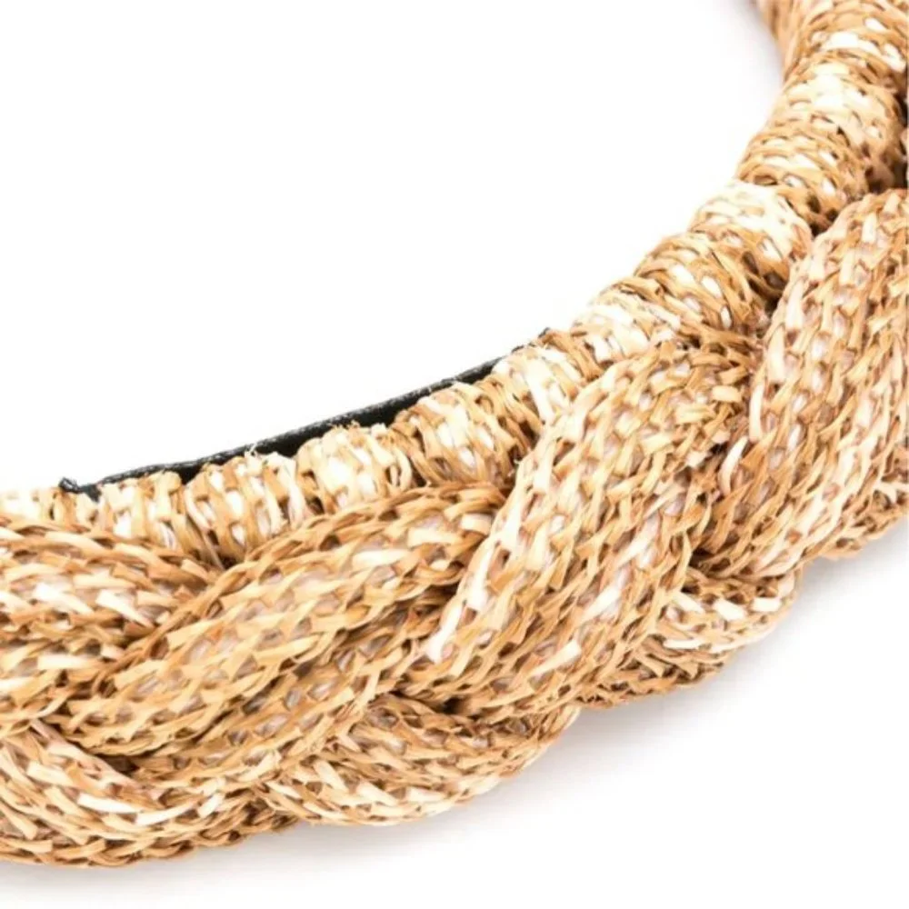 Gucci Braided Straw Rattan Headband GG Logo In Light Brown - Picture 5 of 11